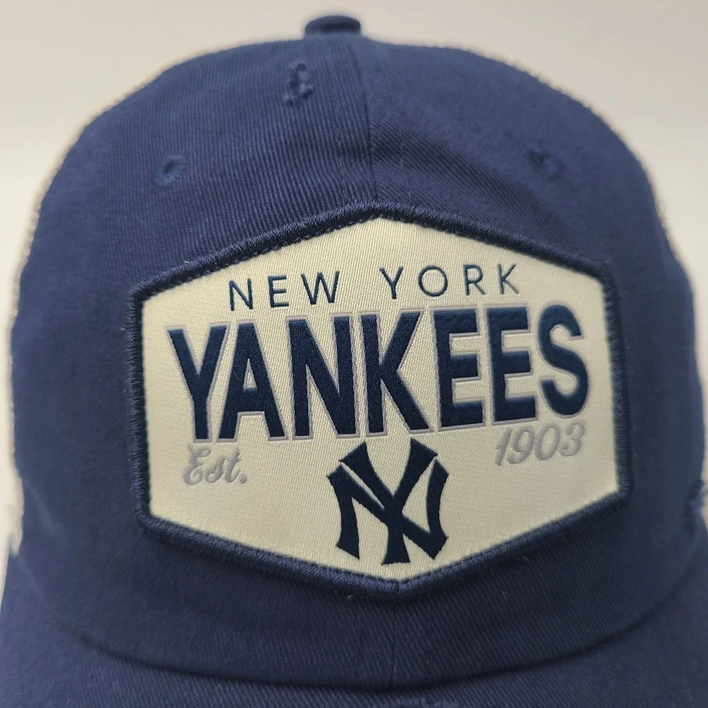 New York Yankees Hat Snapback Trucker Mesh Fanatics Blue‎ Beige MLB Distressed